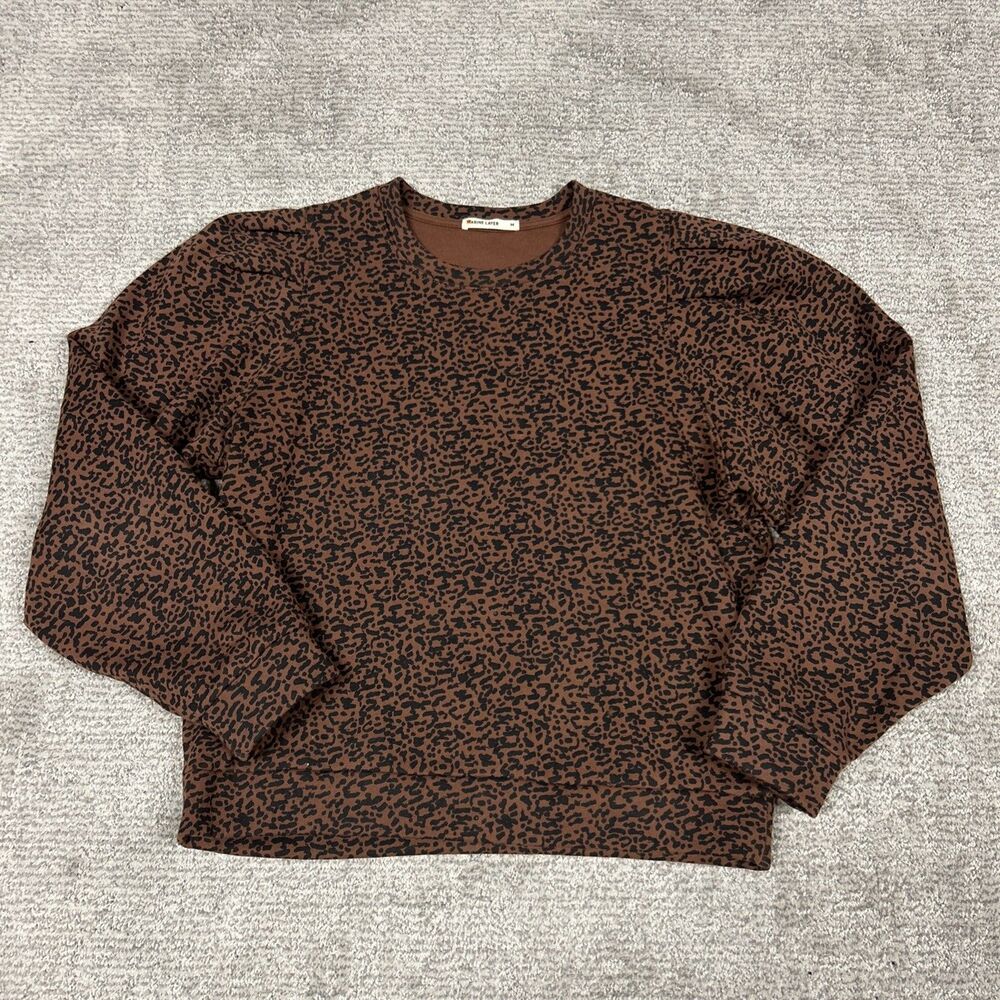 Marine Layer Enya Sweatshirt Womens Medium Crewneck Puff Sleeve Cheetah Print